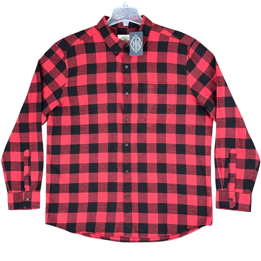 NEW St Johns Bay Mens XL Red Black Buffalo Plaid Flannel Shirt Super Soft Cotton